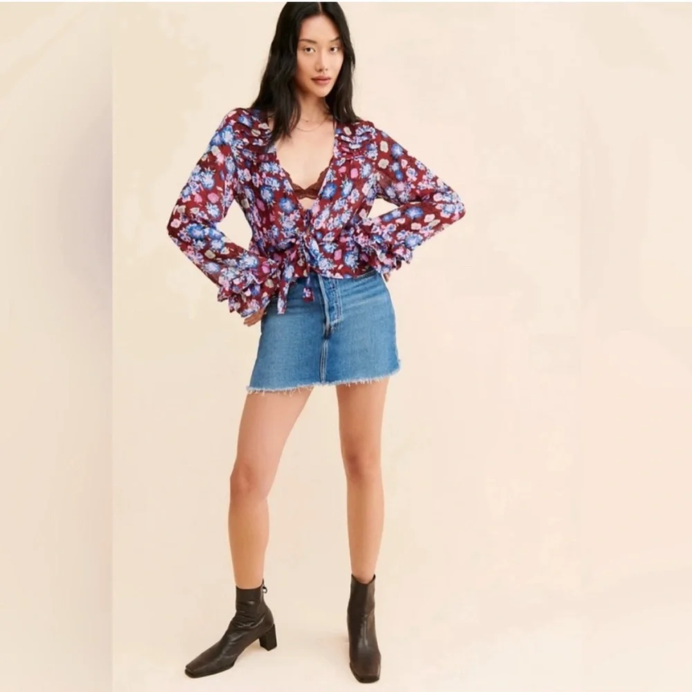 Free People - Maybel Floral Blouse-Size Medium - Picture 3 of 9